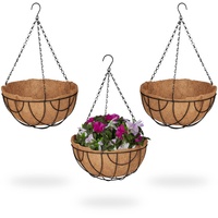 Relaxdays Blumenampel 3er Set, Kokoseinlage, HxD: 50x31 cm, Hängepflanzen,