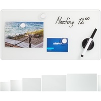 Relaxdays Magnettafel Glas, 20x40 cm, 3 Magneten, Marker, Stiftehalter,