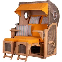 Bene living Strandkorb Komplettset Ammersee Teak Bullauge PE Grau