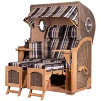 Bene living Strandkorb Komplettset Ammersee Teak Bullauge PE Grau