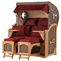 Bene living Strandkorb Komplettset Ammersee Teak Bullauge PE Grau