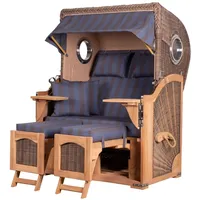 Bene living Strandkorb Komplettset Ammersee Teak Bullauge PE Grau