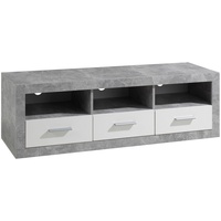  TV-Lowboard STONE, Weiß Hochglanz - Betondekor - B 147