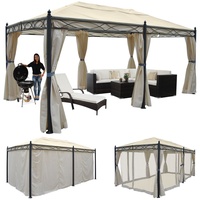 MCW Pergola Calpe 5x3m Creme mit Seitenwand mit Moskitonetz