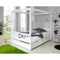 TICAA »Lino«, Himmelbett, inkl. Schubkasten und Rollrost weiß