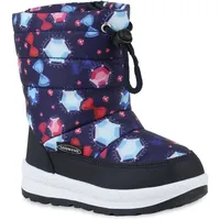 Stiefelparadies Kinder Winter Boots in Schwarz Dunkelblau Rot Muster,