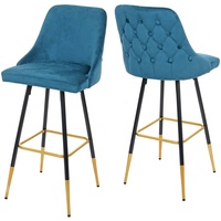 Mendler 2er-Set Barhocker HWC-E70, Barstuhl Tresenhocker, Retro Design Samt