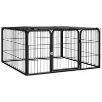 VidaXL 4-tlg. Hundelaufstall Schwarz 100x50cm Stahl Pulverbeschichtung