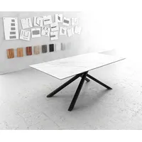 DeLife Esstisch Edge 200x100cm Keramik Laminam®Statuarietto Weiß Mittelfuß Kreuz