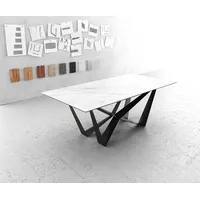 DeLife Esstisch Edge 200x100cm Keramik Laminam®Statuarietto Weiß Mittelfuß Flachstahl