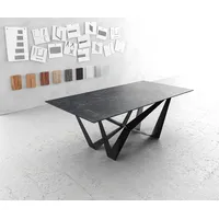 DeLife Esstisch Edge 200x100cmKeramik Laminam®Nero Greco Anthrazit Mittelfuß Flachstahl