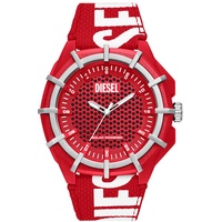 Diesel Framed, Solarbetriebenes Dreizeigeruhrwerk, 51MM Rotes Rizinusölgehäuse mit ProPlanetTextilband,