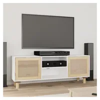 VidaXL TV-Schrank Weiß 105x30x40 cm Massivholz Kiefer Natur-Rattan