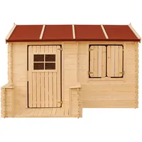 TIMBELA Kinderspielhaus Holz M503 2,63 m2 mit Boden, Fensterläden