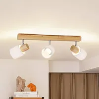 LINDBY Deckenstrahler Wanessa, 47cm, 3-flg., weiß, Holz, E14