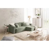 KAWOLA Sofa SAMU Ecksofa Feincord olivgrün