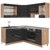 Vicco Eckküche Fame-Line Anthrazit Hochglanz/Goldkraft Eiche 160 x 60
