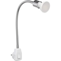 Ledscom.de Steckdosenlampe LESCH Leselampe Schwanenhals, Schalter, Chrom inkl. GU10