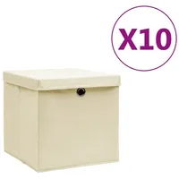 VidaXL Aufbewahrungsboxen mit Deckeln 10 Stk. 28x28x28 cm Creme
