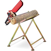 Relaxdays Sägebock mit Kettensägenhalterung, Kettenschutz, Messstab, bis 120 kg,