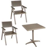 MCW MCW, Gartenstuhl+Gartentisch grau Beige, Kunststoff, Balkonmöbel, Balkonmöbel-Sets