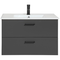 WELLTIME Waschtisch WELLTIME "Trento Badezimmerschrank mit Becken Bestseller", grau