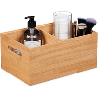 Relaxdays Aufbewahrungsbox Bambus, stapelbar, 2 Fächer, Bambuskiste ohne Deckel,