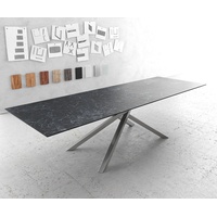 DeLife Esstisch Edge 300x100cm Keramik Laminam®Nero Greco Anthrazit Kreuzgestell