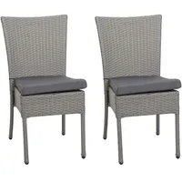 Mendler 2er-Set Poly-Rattan Stuhl HWC-G19, Balkonstuhl Gartenstuhl, stapelbar grau,