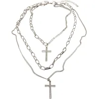 URBAN CLASSICS Layering Cross Necklace, silver, one size