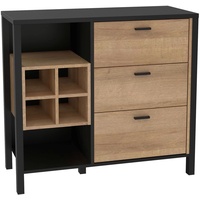 Forte HIGH ROCK Kommode mit 3 Schubladen, Holzwerkstoff, Schwarz/Riviera