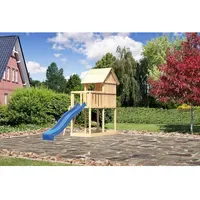 Karibu Kinderspielturm Frieda mit Anbau und Rutsche Blau