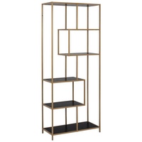 Actona Xora Regal Schwarz Gold, Holzoptik, 4 Fächer, 77x185x35