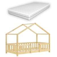 [en.casa] Kinderbett Treviolo mit Matratze und Rausfallschutz 80x160cm Holz