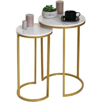 MCW 2er-Set Beistelltisch MCW-K46, Kaffeetisch Nachttisch Loungetisch, Marmor-Optik MDF