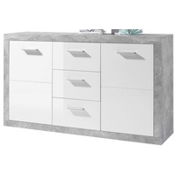 Stella Trading Sideboard in Beton Optik, Weiß Hochglanz -