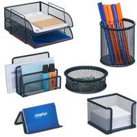 Relaxdays Schreibtisch Organizer Set, 7-tlg., Mesh, Ablagefächer, Zettel-, Brief-,