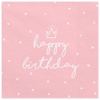 Partydeco Partydeco, Servietten, Happy Birthday rosa 33x33cm/20St.