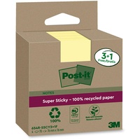 Post-it Super Sticky Recycling Notes, 3+1 GRATIS-Blöcke/Packung, 70 Blätter