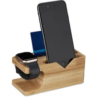 Relaxdays Ladestation, für Apple Watch & iPhone, Bambus, HxBxT: