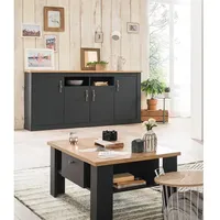 Lomadox Landhaus Stil Sideboard mit Couchtisch CESENA-61 in anthrazit