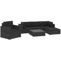 VidaXL 6-tlg. Garten-Lounge-Set mit Kissen Poly Rattan Schwarz