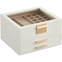 Songmics Schmuckkästchen, mit 3 Ebenen, Schmuckbox mit 2 Schubladen,