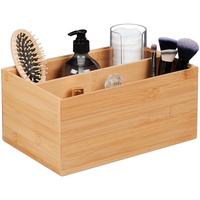 Relaxdays Aufbewahrungsbox Bambus, stapelbar, Bambuskiste mit 2 Fächern, stabil,