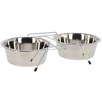 Kerbl Doppelnapfständer mit Ständer, Edelstahl, 2x silber (83407)