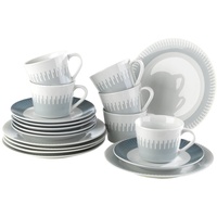 Home4You Kaffeeservice 18-teilig, Weiß - Grau - Blau -