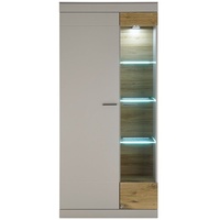 Lomadox Standvitrine Hochschrank Schrank Vitrine Eiche grau matt Glasbodenbeleuchtung
