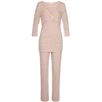 LASCANA Damen Umstandspyjama beige schwarz gepunktet Gr.32/34