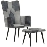 VidaXL Sessel mit Hocker Grau Echtleder und Canvas