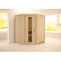 Karibu Sauna Larin mit Eckeinstieg 68 mm-Ohne Ofen-ohne Dachkranz-